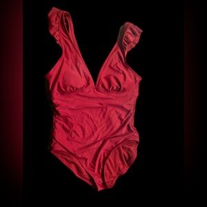 Kona Sol Red Ruffled One-Piece Swimsuit-‎ NWT